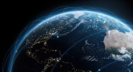 "Connected Planet: A Futuristic Visualization of Global Data Networks and Digital Transformation"