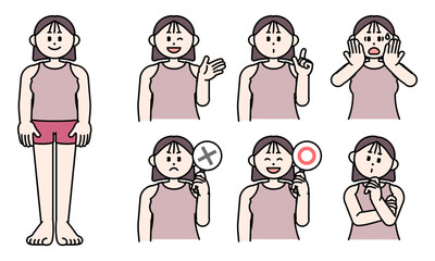 若い女性のジェスチャーセット