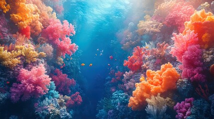 Obraz premium Aerial view of a vibrant coral reef with colorful marine life 