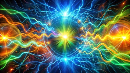 Obraz premium Abstract Energetic Waveforms Converging at a Radiant Core, Illuminating a Mystical and Vibrant Portal of Light and Color