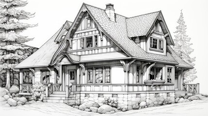 chimney line art house