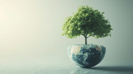 Earth Enclosed in a Green Leafy Wreath, Representing Environmental Conservation, Celebrating Earth Day