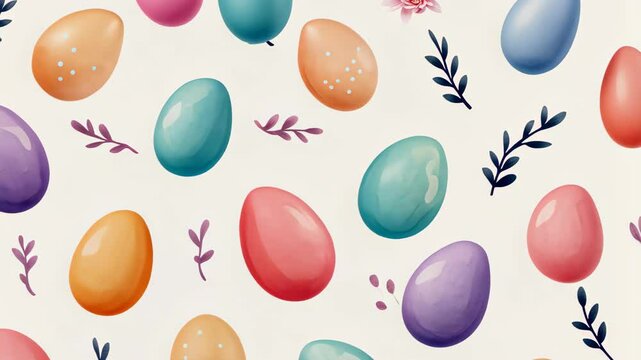 Pastel Colored Easter Eggs and Leaves Repeating Pattern With Soft Spring Tones on Light Background Perfect for Festive Decor and Seasonal Design Projects in Modern Minimalist Style
