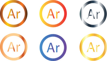 Set of six Madagascar currency sign icons logos with golden orange silver and blue colors, Malagasy ariary