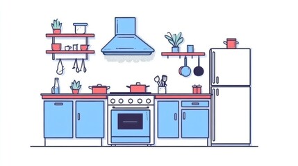 Modern Kitchen Interior Illustration,  Simple Style