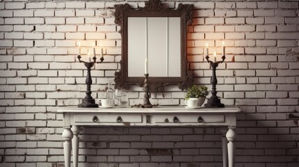 antique table brick wall