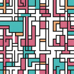 Abstract geometric pattern with colorful blocks and lines.