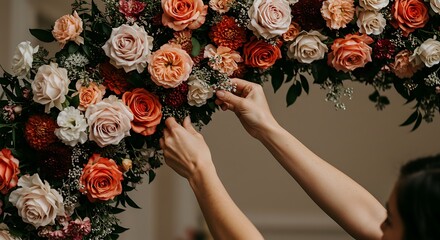 Hands arranging roses - Attention to detail - Wedding, event design, social media.