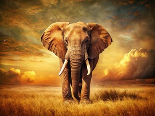 Fototapeta premium Classic retro wildlife photo: A majestic vintage bull elephant, showcasing African wilderness.