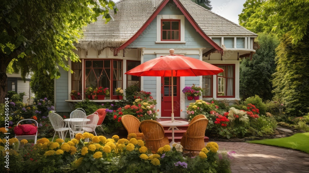 Poster shade house with umbrella