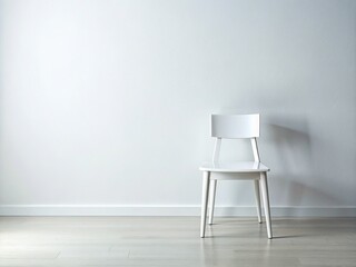 Minimalist Empty White Chair Against Bare White Wall - Simple Interior Stock Photo