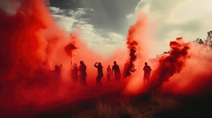Fototapeta premium group red smoke bomb