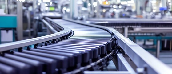 Modern conveyor belt in a manufacturing facility.