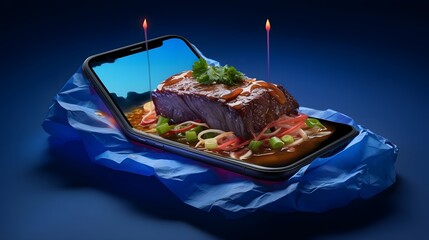 Digital food order app interface on smartphone screen shown next to partially consumed meal on table surface representing convenient and accessible food delivery services