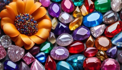 Various colorful precious stones for jewellery as background. Generated image