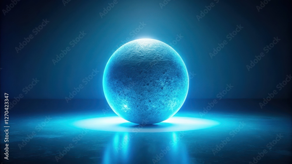Canvas Prints a luminous sphere rests on a reflective surface, bathed in an ethereal blue glow, creating a captiva