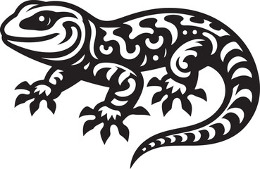 Silhouette vector of a lizard with a curved tail. Perfect for wildlife logos, reptile designs, and branding. Available in EPS format for versatile use.