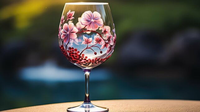 flowers wine glass painting