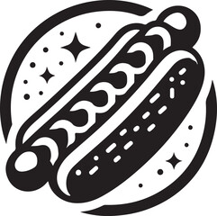Silhouette vector of a classic hot dog with a bun and toppings. Perfect for food logos, fast food branding, and menus. Available in EPS format for versatile use.