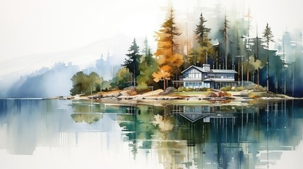 Fototapeta premium serene water color house