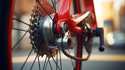 Obraz premium Captivating macro shot showcasing the intricate engineering and precision mechanics of a high performance bicycle derailleur a crucial component for smooth and efficient cycling