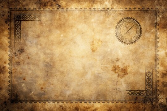 Aged Parchment with Ornate Border and Seal A Vintage Textured Background Ideal for Design Projects