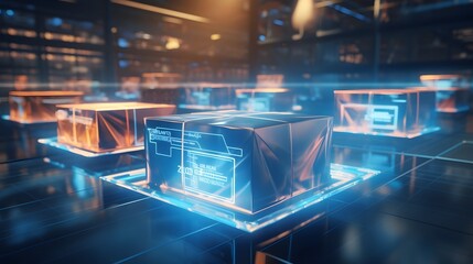 Advanced parcel scanning technology used in a modern logistics and delivery confirmation system featuring automated conveyor belts sensors