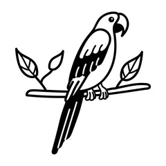 Obraz premium Parrot sitting on a tree branch, doodle style icon 