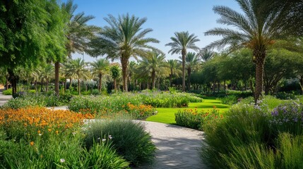 Obraz premium Serene Oasis: A Lush Garden Paradise in the Middle East