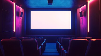 Captivating Home Theater Setup with Large Blank Display Screen and Cinematic Atmosphere