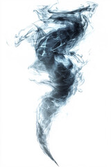 abstract blue smoke swirling design on white background