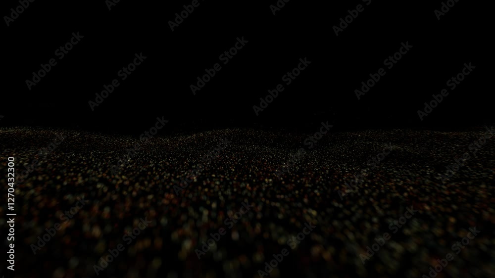 Sticker dark colorful dotted waves travel motion on loop clean black copy space background.