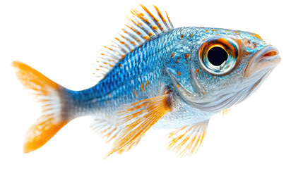 Fototapeta premium Underwater Beauty: An Isolated Close-up of a vibrant fish, capturing its intricate details and brilliant color palette, showcasing the captivating diversity of aquatic life.