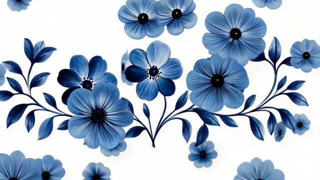 Ethnic Folk Ceramic Tile in Talavera Style Featuring Navy Blue Floral Patterns with Detailed Ornamentation and Leaf Motifs on White Background for Artistic Home Decor and Cultural Inspiration