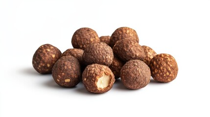 Candlenuts against a white background, herbs photography.