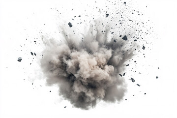 dust explosion cloud and debris isolated on white background