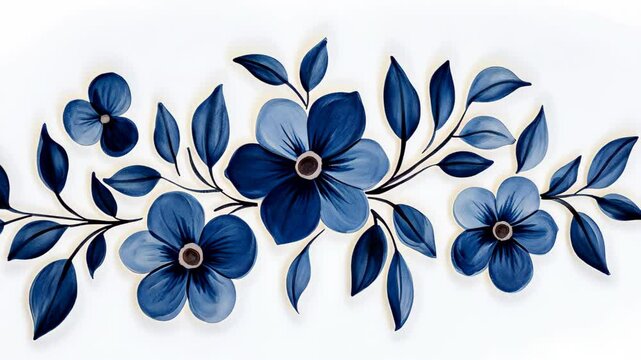 Ethnic Folk Ceramic Tile Design with Navy Blue Floral Pattern, Intricate Talavera Style, Vibrant Mexican Art for Modern Interior Decor and Stylish Craft Projects