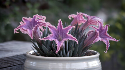 Close-up of Exotic Pink and Purple Calla Lilies in a Bowl