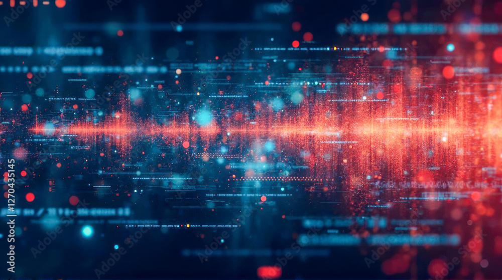 Poster abstract digital waveform visualization with colorful light effects and data streams for technology 