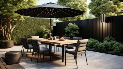 sleek backyard table with umbrella