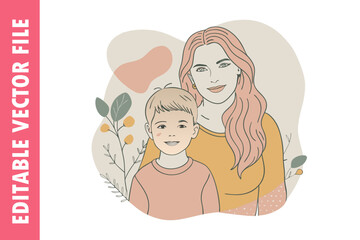 Happy Mother and Son, Heartwarming Family Clip art for Mother's Day & Parenting Designs