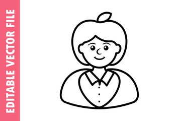 Creative Teacher Caricature with Apple Head, Black and White Cartoon vector design