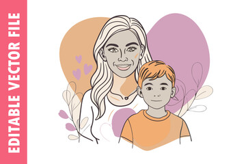 Loving Mother and Son, Heartwarming Family for Mother's Day vector design