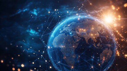 Obraz premium Sustainable Businesses A vibrant globe, its network nodes representing global interconnectedness, symbolizing ethical and sustainable business practices, where governance ensures a balanced and