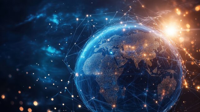 Sustainable Businesses A vibrant globe, its network nodes representing global interconnectedness, symbolizing ethical and sustainable business practices, where governance ensures a balanced and