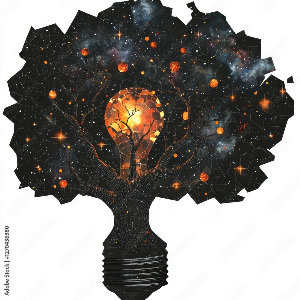 Wall mural cosmic tree of ideas a universe of innovation within a lightbulb