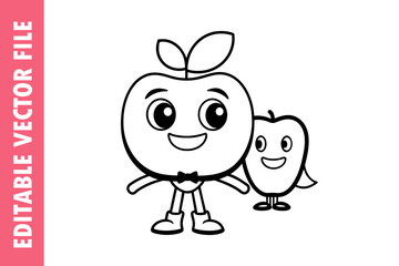 Cute Smiling teacher Apple line art Cartoon vector design