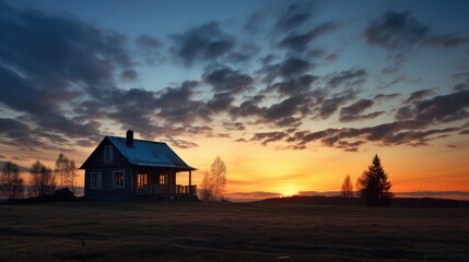traditional house at dusk