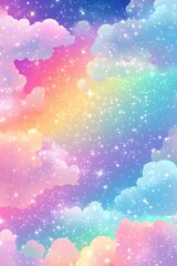 Fototapeta premium Dreamy Pastel Sky with Fluffy Clouds and Sparkling Stars for Backgrounds and Wallpapers