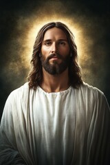 Fototapeta premium Sacred Portrait of a Holy Figure with Radiant Halo